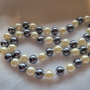 Elegant Double Or Triple Wrap Faux Pearl Necklace (White And Grey)